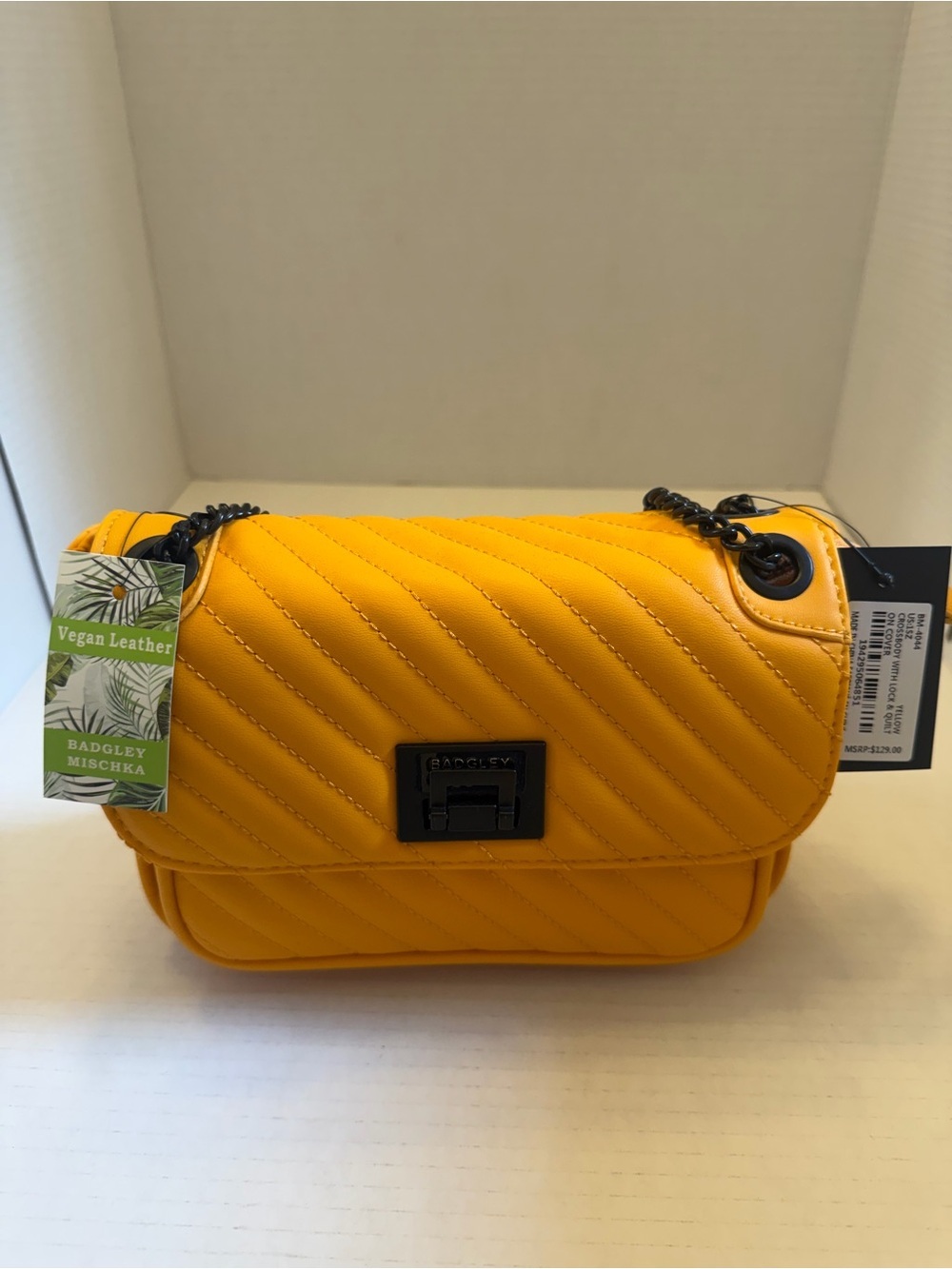 Badgley Mischka Quilted Crossbody Yellow Bag with Lock *NWT* 129.00 MSRP